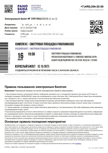 Пример билета